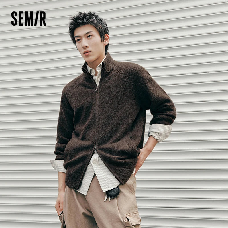Semir Men Cardigan Knit Loose Mock Neck Raglan Sleeve 2026 Autumn Couple Style Sweater Outerwear Soft Daily Layer