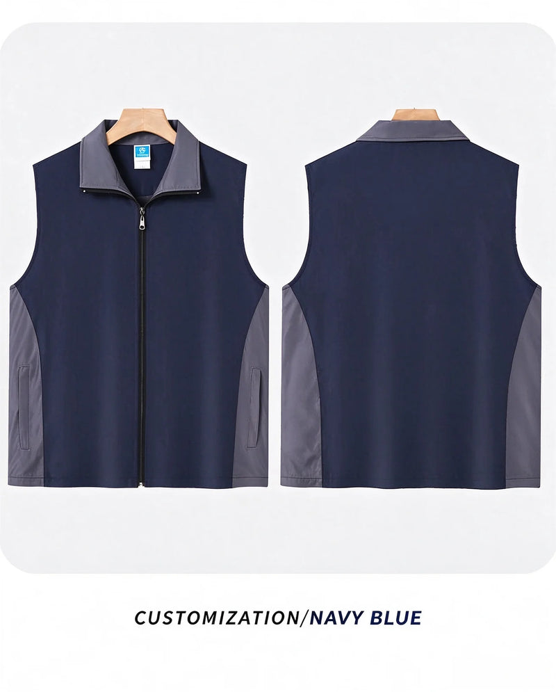 2026 High-grade color matching vertical collar zipper waistcoat pocket work clothes light and comfortable custom logo