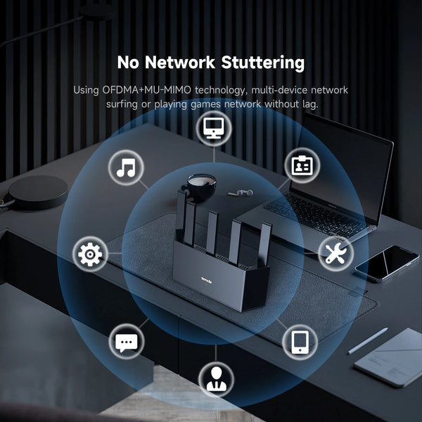 រ៉ោតទ័រ Tenda RX12L Pro AX3000 WiFi 6 រ៉ោតទ័រឥតខ្សែ Dual Band Gigabit 2976Mbps Mesh Router 1.3GHz Dual Core CPU 5 អង់តែន