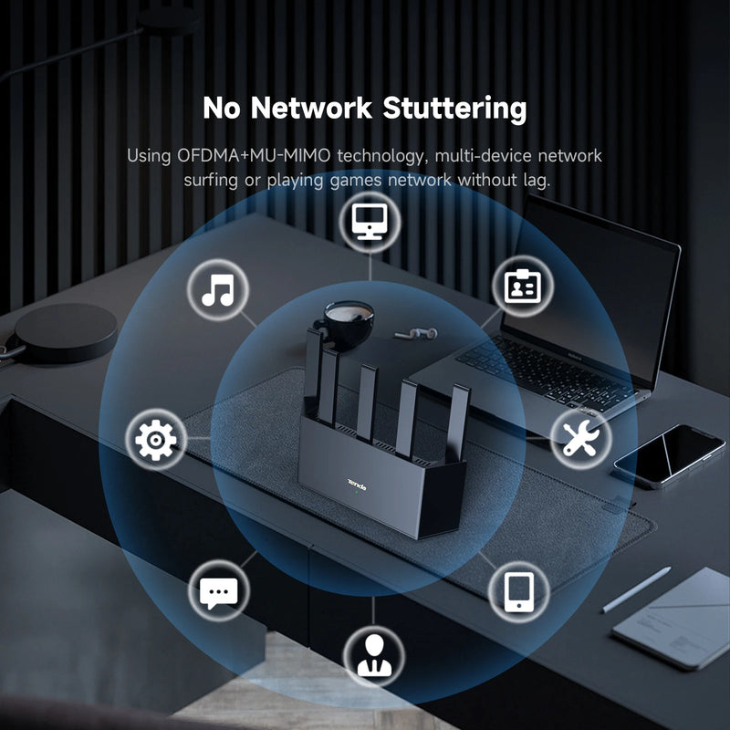រ៉ោតទ័រ Tenda RX12L Pro AX3000 WiFi 6 រ៉ោតទ័រឥតខ្សែ Dual Band Gigabit 2976Mbps Mesh Router 1.3GHz Dual Core CPU 5 អង់តែន