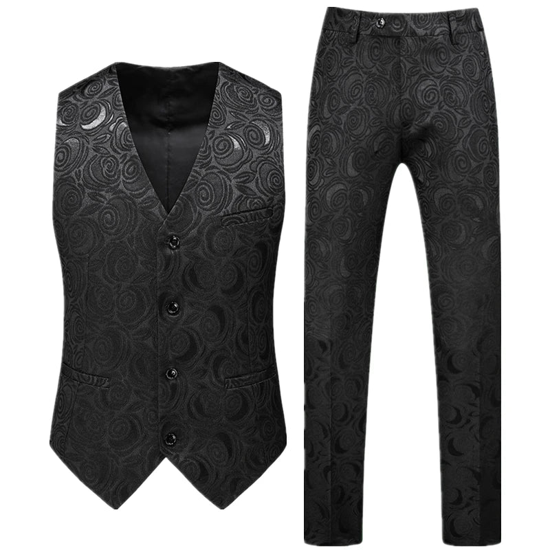Men's Red Two-Piece Set, Sleeveless V-neck Vest with Trousers, White, Black, Red, Silver, Green,Purple To Choose From!