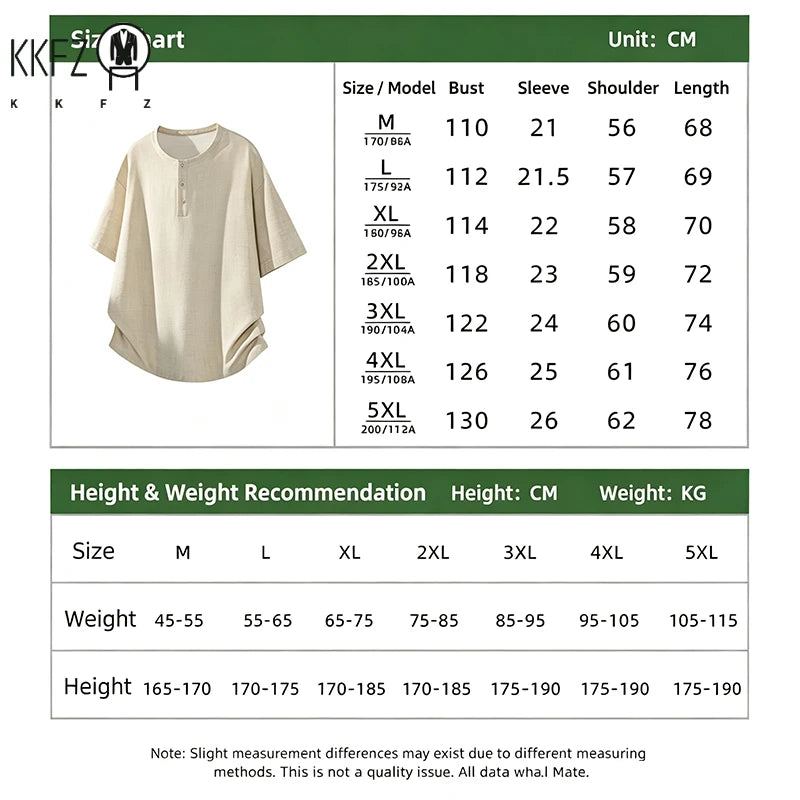 Men Linen Blend Henley Button Collar Short Sleeve Tee Oversized Silhouette Top For Everyday Summer Casual Commute Dressing