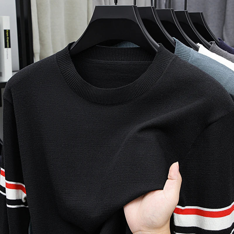 Designer Style Men Long Sleeved Knitted Sweater Stripes Color Blocking Keep Warm Soft Autumn Winter New Casual Fashion Pullover