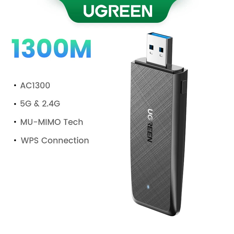 UGREEN WiFi Adapter AX900 AX1800 AC1300 WiFi6/5 5GHz&2.4GHz USB WiFi Dongle Antenna for Desktop Laptop USB Ethernet Network Card