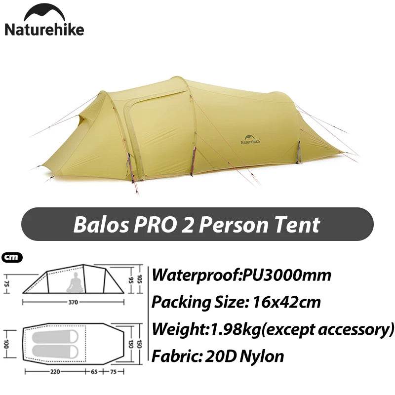 Naturehike 2026 New Ultra Light 2/3 Person Balos PRO 20D Nylon Hiking Tent Outdoor Camping Large Four Seasons Waterproof Tent