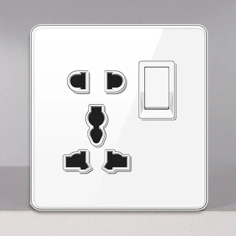Tempered Glass Panel Blue Light Button Switch 1 2 3 4 Gang/1 2 Way LED Automatic reset Switch Indicator Light TV TEL Wal Socket