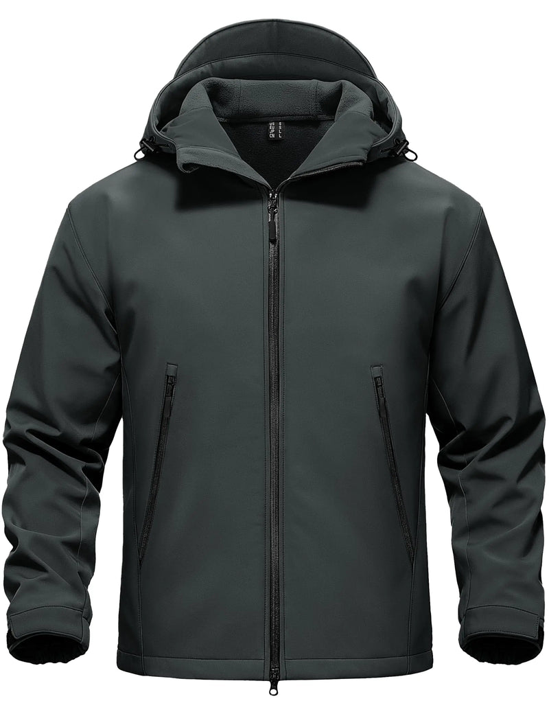 TACVASEN Mens Winter Warm Softshell Fleece Jacket Waterproof Lightweight Outdoor Hiking Jacket Breathable Hooded Fishing Coat