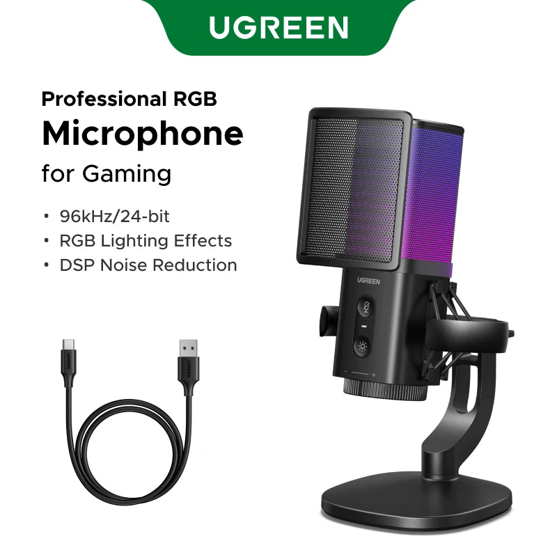 UGREEN USB Microphone with Touch Mute Button and RGB Lighting Suitable for PC Mac Gaming Karaoke Recording Streaming Podcasting