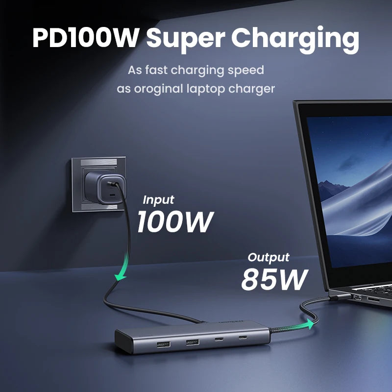 UGREEN USB C HUB 10Gbps Triple Display 4K HDMI Adapter 8-in-1 Splitter with HDMI DP USB3.2 PD 100W Dock for MacBook Pro Air PC