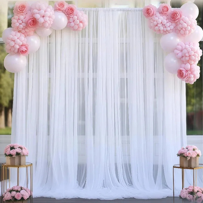 160x300cm Chiffon Backdrop Curtain for Wedding Party Decor Slight Glimmer Sheer Baby Shower Photography Backgrounds