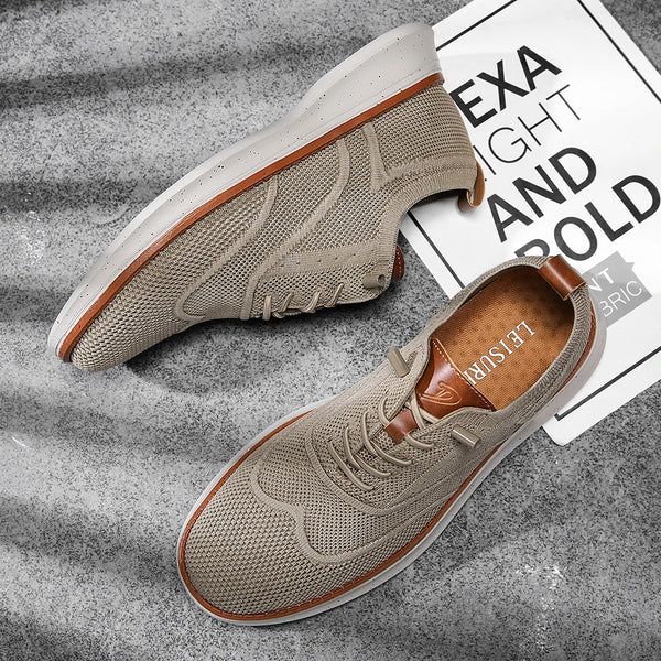 Men's Knit Wingtip Oxford Shoes Breathable Fly Woven Brogue Dress Sneakers Lightweight Platform Casual Business Walking Shoes