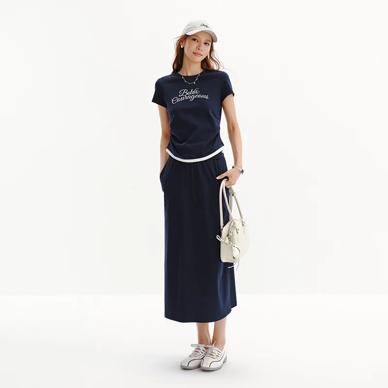 Semir Women Set Letter Print Short Tshirt Long Dress Casual Two Piece Fashion Top 2026 Summer Wear