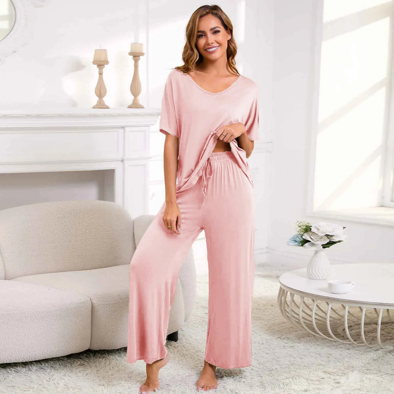 New European Women's Pajamas Short Sleeved Pants Suit Casual Two-piece Set For Women Loose Sleepwear Home Modal Pijama De Mujer