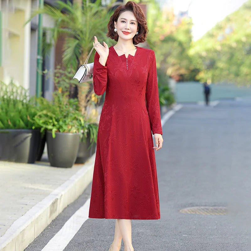 រ៉ូបវែងក V ឆើតឆាយ ចង្កេះរាងអក្សរ A ដៃវែងសម្រាប់ធ្វើដំណើរ និទាឃរដូវ រដូវស្លឹកឈើជ្រុះ រ៉ូបផ្កា Jacquard ទាន់សម័យ សម្លៀកបំពាក់ស្ត្រី