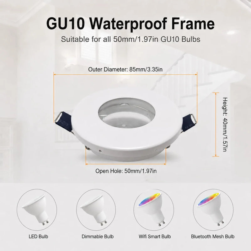 JOYINLED Waterproof Recessed Spotlight Trim GU10 MR16 Ceiling Light Frame Round LED Downlight Mounting Ring Bathroom Kitchen