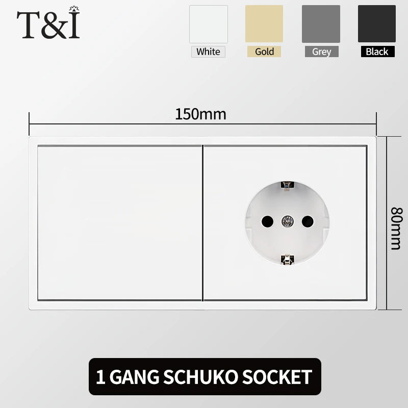 European Wall Socket EU Outlet, USB Type-C Charging Ports, 1/2 Gang Light Switch, 16A 250V, Flush Mount, White Panel, 80×80mm