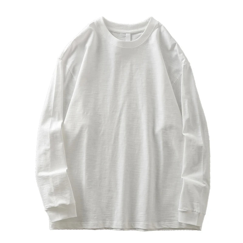 DUKEEN Heavyweight Slub Cotton Long Sleeve T Shirts for Men Spring and Autumn Pure Cotton Breathable Undershirts Men's Clothing