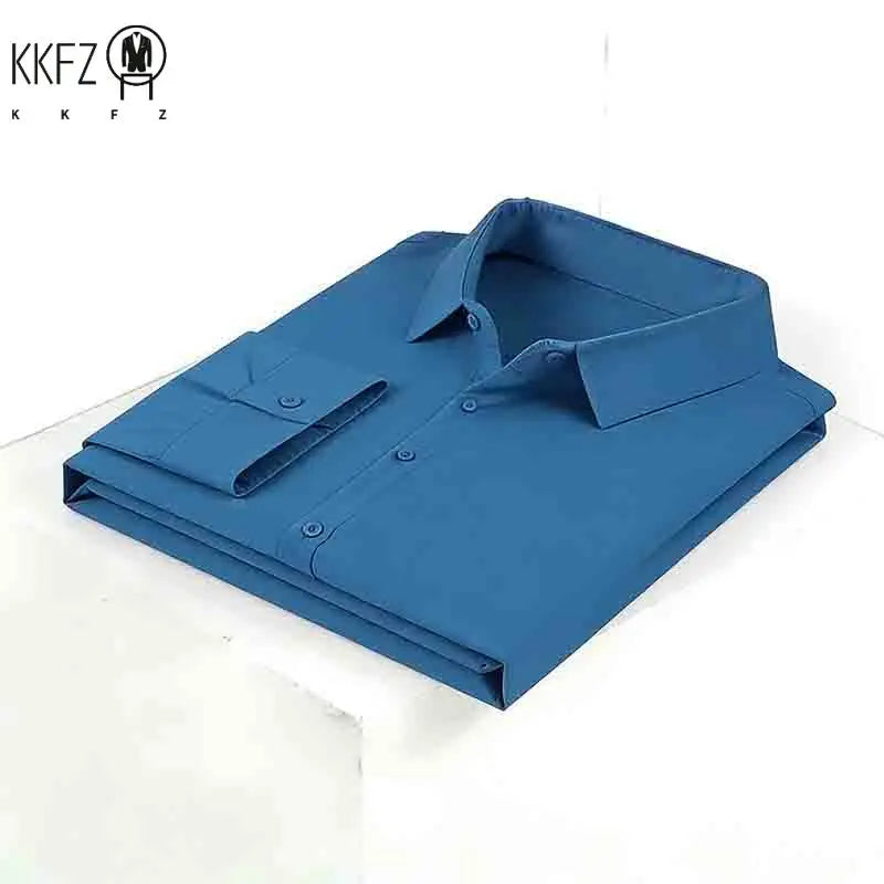 Men's Navy Blue Long Sleeve Dress Shirt Slim Fit Non-iron Formal Business Button Down Shirt for Office