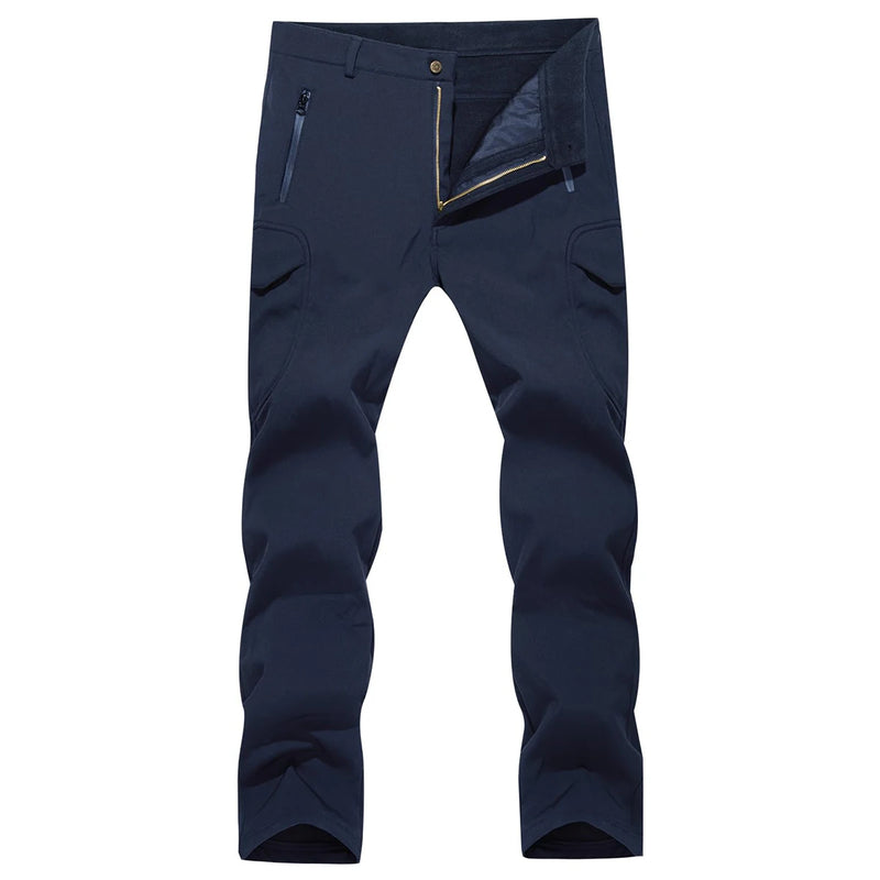 TACVASEN Winter Men's Soft-shell Work Pants Waterproof Fleece Lining Multiple Pockets Camping Hiking Outdoors Trousers