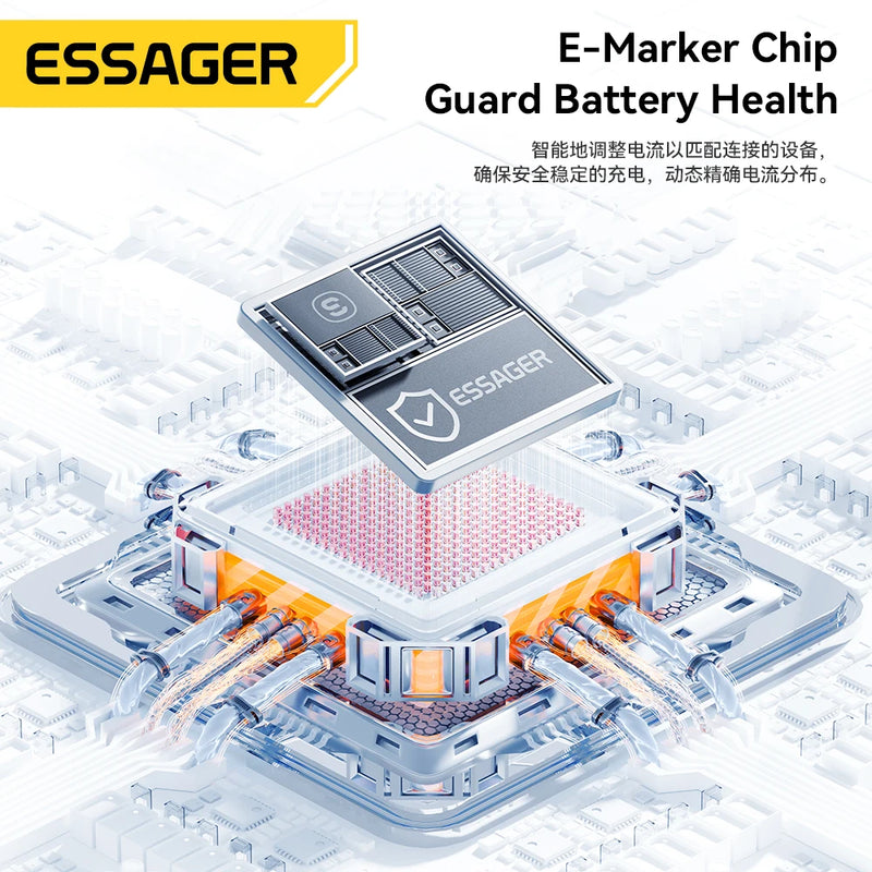 ខ្សែសាកលឿន Essager 240W 4-in-1 សម្រាប់ iPhone17 16 15 Pro Max Macbook iPad Xiaomi Samsung Macbook USB Type C ទៅ USB C