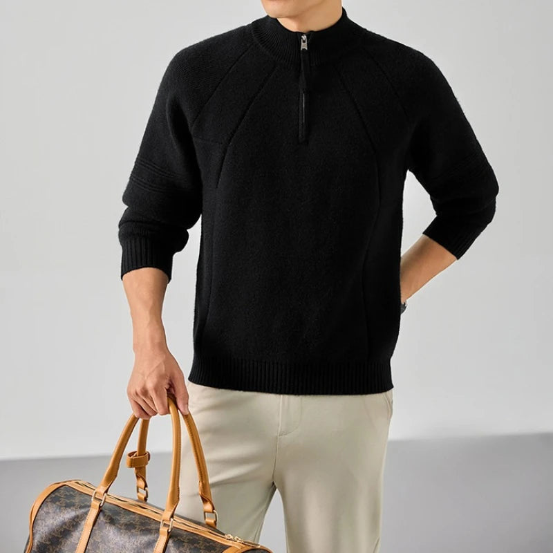 Men's 850g Thickened Semi-Zip Knit Sweater - Light Gray (Green/Charcoal/Black) S-XL Thick Knit Half High-neck Pullover