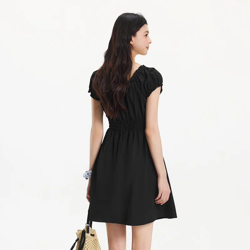 Semir Bowknot Dress Women Youthful 2025 Summer New Playful Square Neck Lace Trim Flirty Short Dress