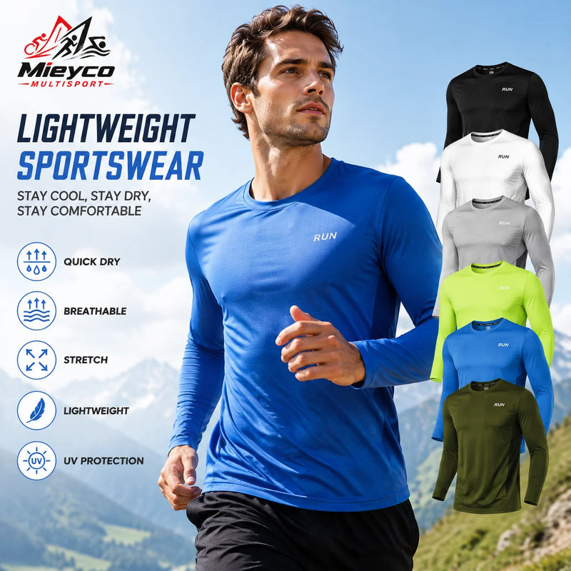 Men's Ice Silk Long Sleeve T Shirt Quick Dry Breathable Cooling UV Sun Protection Running Outdoor Sportswear