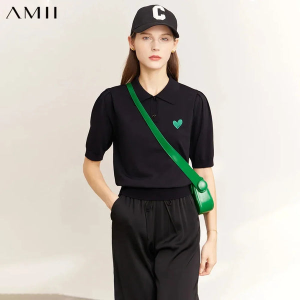 អាវប៉ាក់ AMII Minimalism សម្រាប់ស្ត្រីឆ្នាំ ២០២៦ រដូវក្តៅថ្មី Pullovers POLO កអាវប៉ាក់អាវយឺតប៉ាក់បេះដូងផ្អែម 12342298
