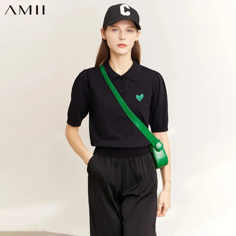អាវប៉ាក់ AMII Minimalism សម្រាប់ស្ត្រីឆ្នាំ ២០២៦ រដូវក្តៅថ្មី Pullovers POLO កអាវប៉ាក់អាវយឺតប៉ាក់បេះដូងផ្អែម 12342298