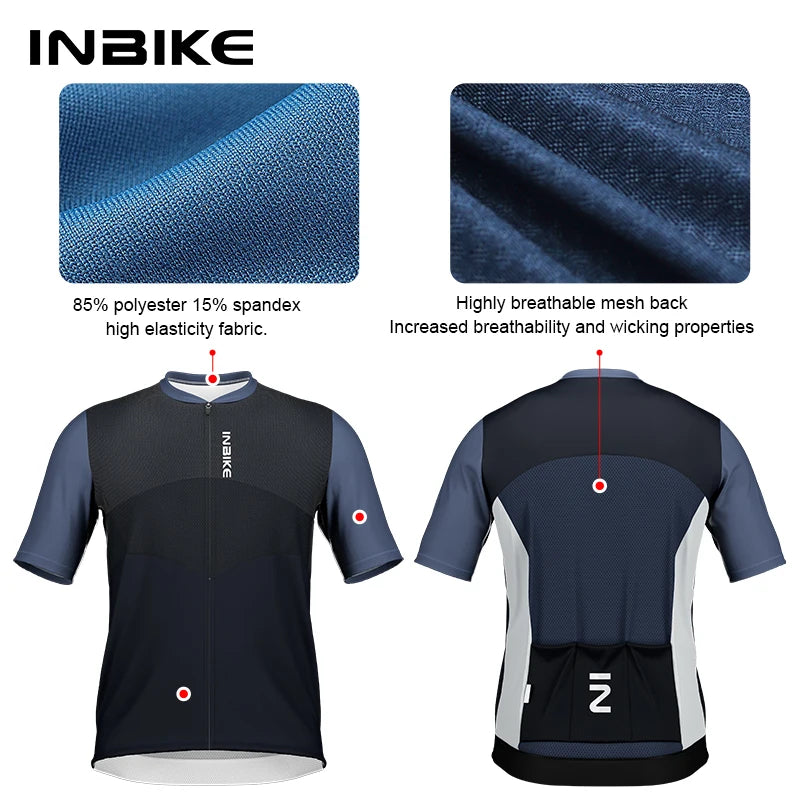 INBIKE Plus Size Cycling Jersey Men Short Sleeve Summer Road Bike Jersey with Pockets Bicycle MTB Clothing Breathable Quick Dry