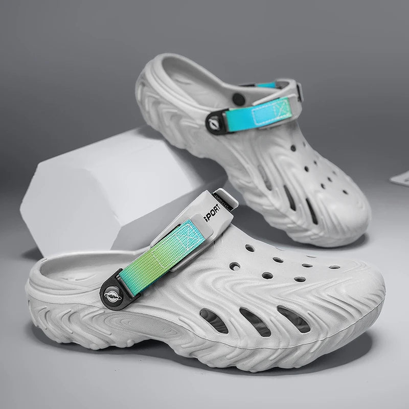 Wide Fit Men's EVA Clogs Non Slip Quick Dry Garden Shoes Adjustable Sport Strap Breathable Slip on Beach Sandals Shower Outdoor