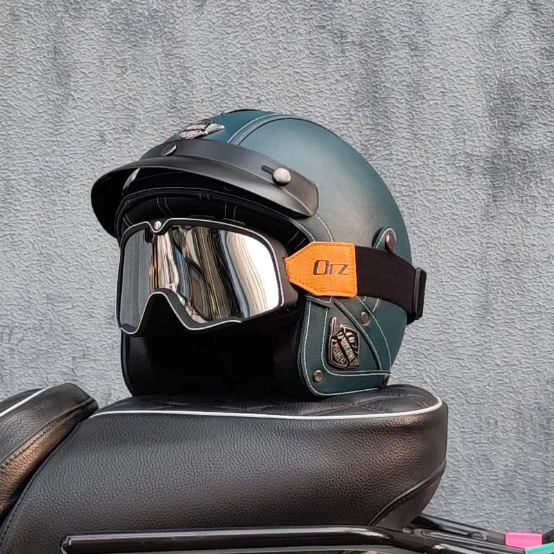 Motorcycle retro helmet PU leather 3/4 scooter half helmet couple helmet DOT approved M-XXL
