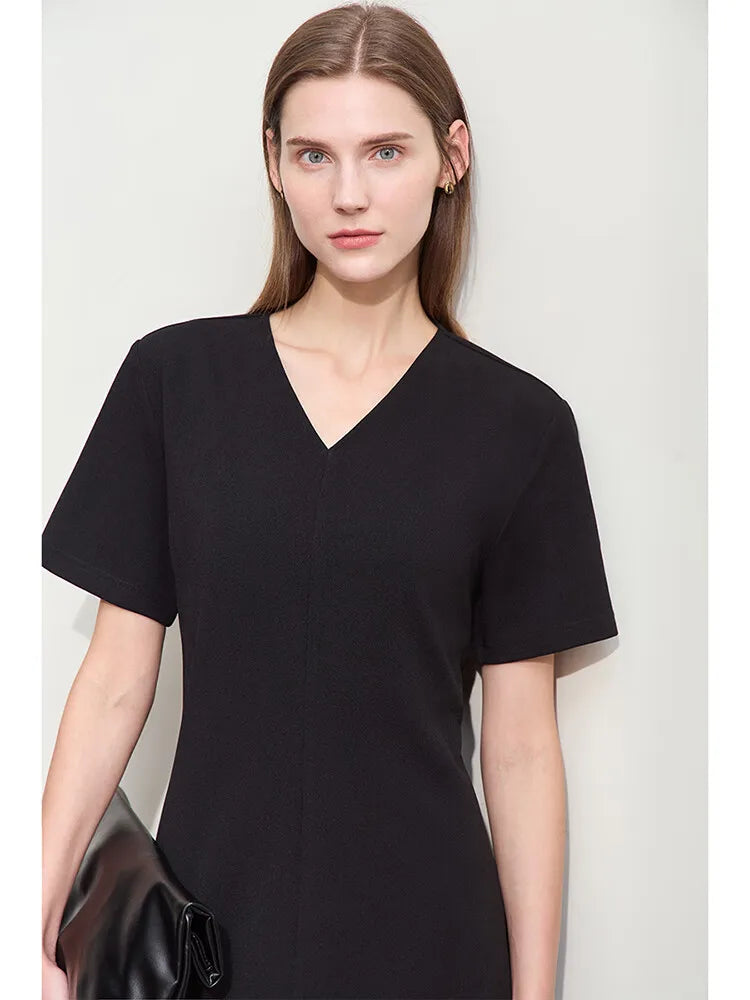 រ៉ូប Amii Minimalism រដូវក្តៅឆ្នាំ ២០២៦ សម្រាប់ស្ត្រី រ៉ូបខ្លីក V ថ្មី ស្ដើង មីឌី ស្លីម ប៉ាក់ រ៉ូបសម្រាប់ស្ត្រី 12422004