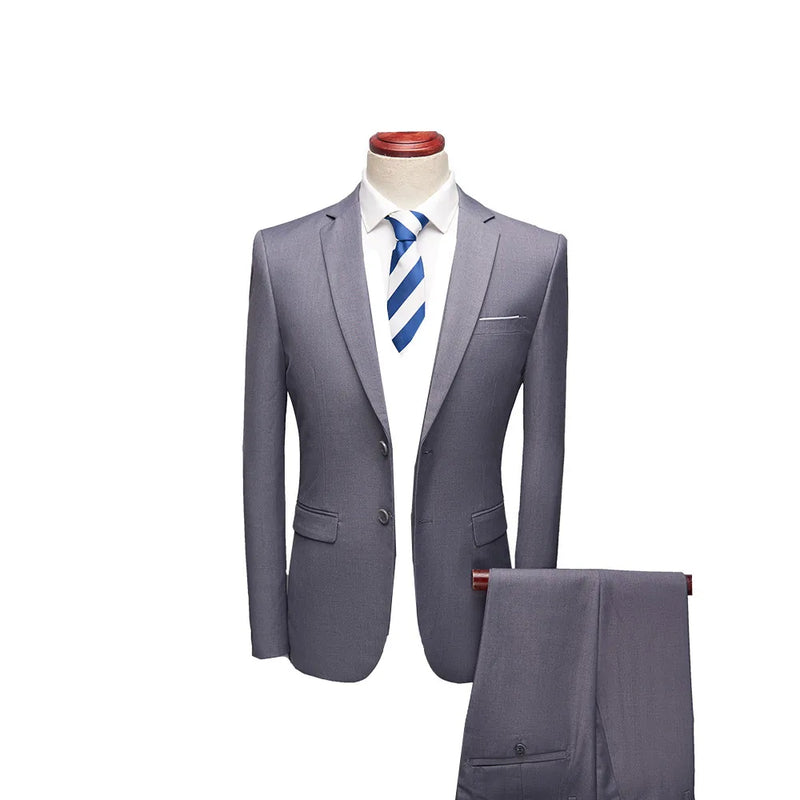 2026 New Men's 2-Piece, Dark Green Slim Fit Suit Set with Pure Color Jacket & Pants for Office/Interview/Wedding/Party/Business
