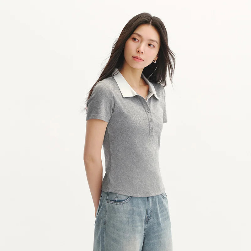 Semir Women Polo Shirt Mesh Bow Fake Two Piece Cool Feeling Petite Sexy 2026 Summer Casual Fashion Top
