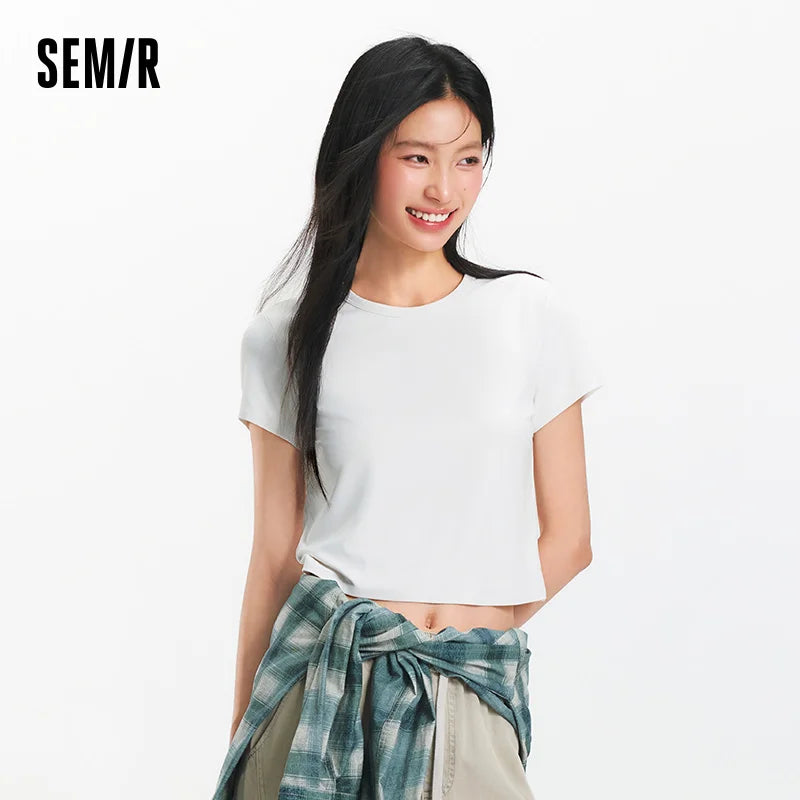 Semir Women Tshirt Moisture Wicking Quick Dry UV Protection Solid Petite 2026 Summer Basic Casual Style Slim Soft Comfy Top