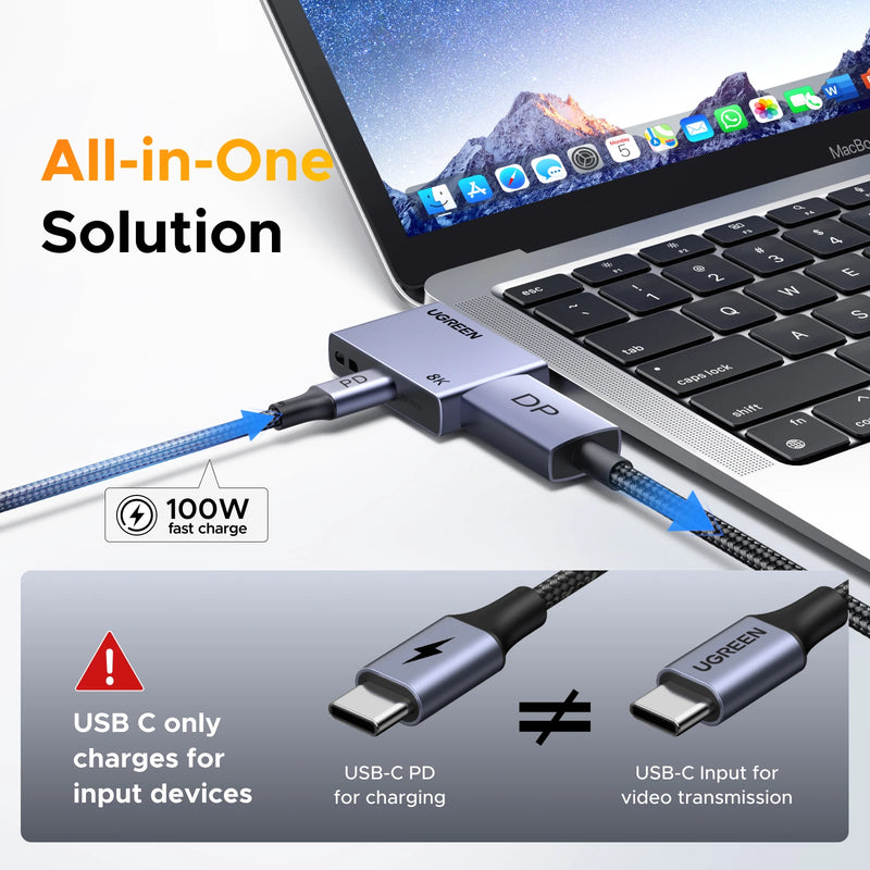 UGREEN 8K 60Hz USB C to DisplayPort 1.4 Adapter Cable 4K@240Hz Thunderbolt 4/3 to Display Port Converter HDR VRR for MacBook pro