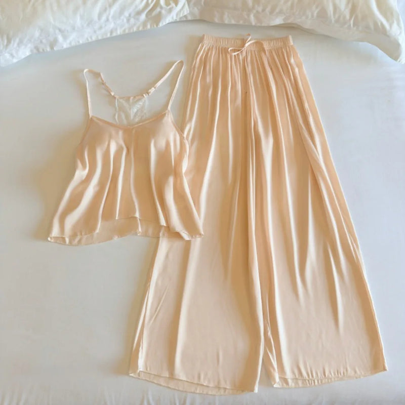 Women's Summer Suit 2 Piece Set Pajama Night Wear for Ladies Female Clothing New Solid Color Sleeveless Pyjama Set Woman Nighty