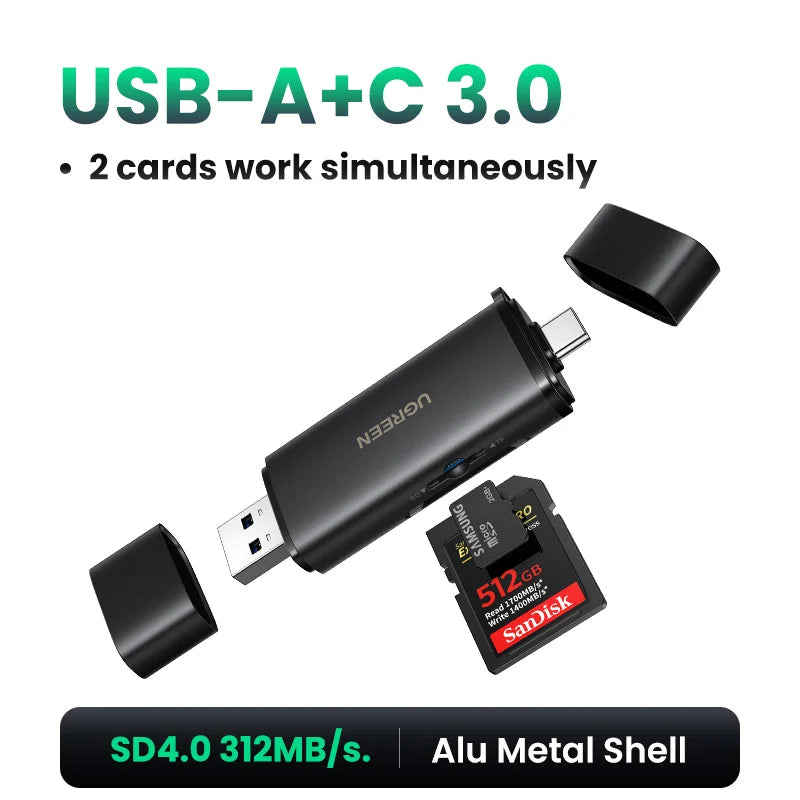 UGREEN USB C SD 4.0 Card Reader USB Memory Card Reader 312MB/s USB3.0&USB C to SD Micro SD TF Card for PC Laptop UHS-II/UHS-I