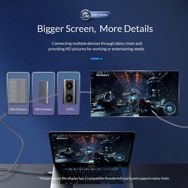 ORICO Thunderbolt 4 Cable 0.3M 8K60Hz USB4 40Gbps PD100W for iPhone15/PS5/PSSD