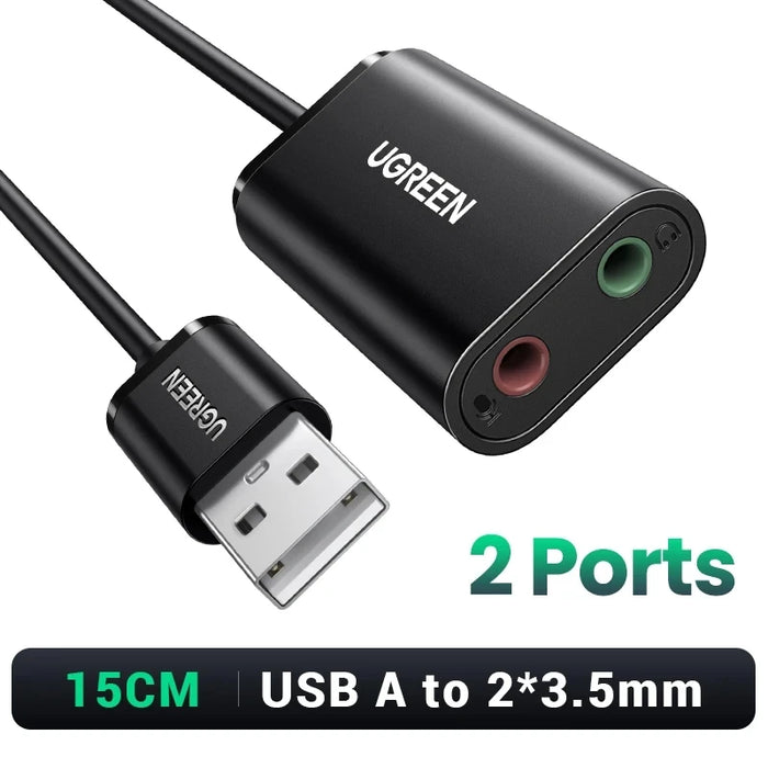 UGREEN Sound Card USB Audio Interface External 3.5mm Microphone Audio Adapter Soundcard for PC Laptop PS4 Headset USB Sound Card 2Ports 15cm CHINA