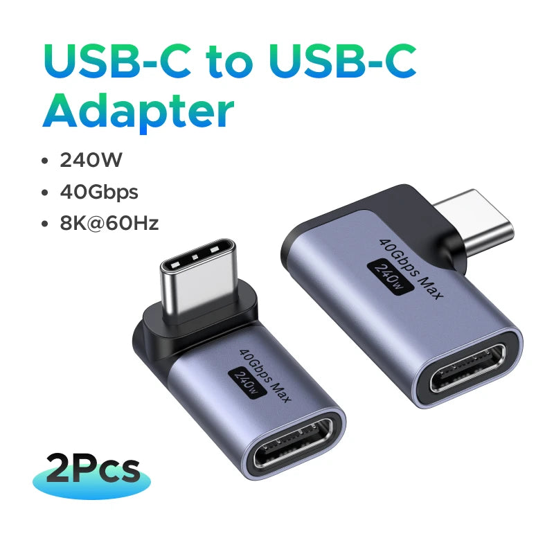 UGREEN USB-C Fmale to USB-C Male Adapter 2PCS Right Angle Support 240W Fast Charging & 40Gbps For Macbook Ipad Phone