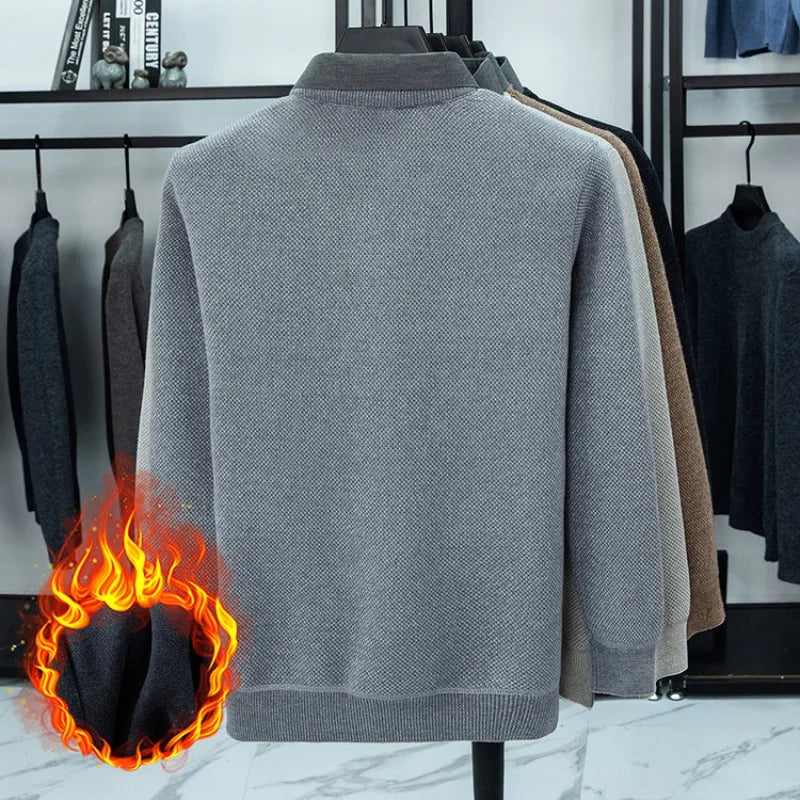 Men's Warm Two-Layer Sweatshirt with Sherpa Lining - Casual Autumn Winter Wear for Daily Outings Shirt Collar Pullover