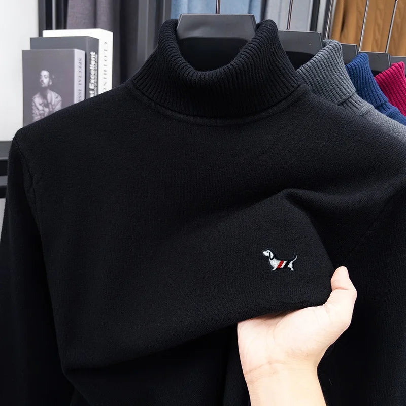 Brand Luxury Man Long-Sleeved Knitwear Dog Embroidery Double Collar Spring British Style New Sweater Trend Fashion Mens Clothing