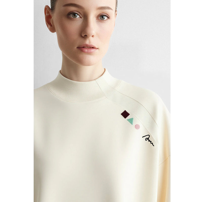 Amii Women Sweatshirts 2026 New Arrival Autumn Embroidery Fabric Mock Neck Long Sleeve Color Block Oversized Women Top 12623057