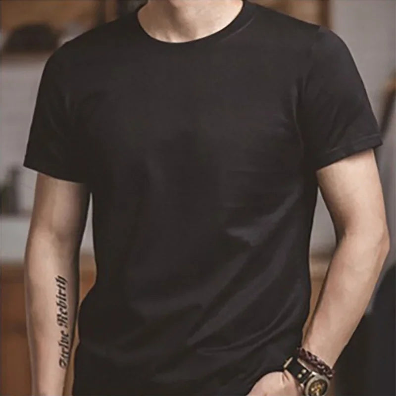 Maden 1Pc/2Pcs Solid Cotton Short-sleeved T-shirts Round Neck Black Beige T-Shirt Men's Summer Classic Heavyweight Versatile Tee
