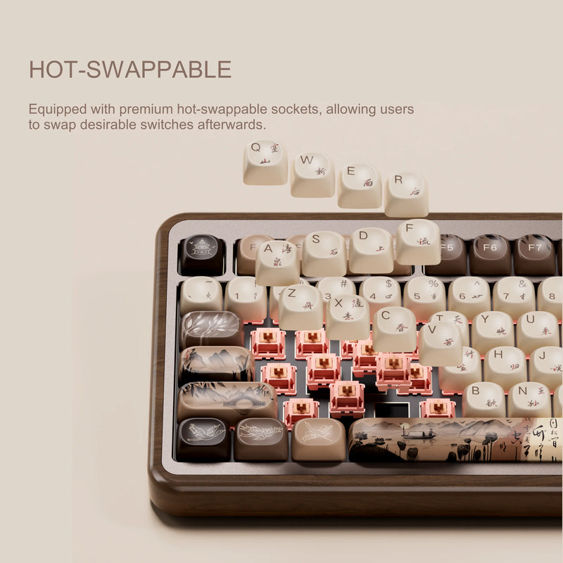 Akko MU02 75% Mountain Seclusion Wooden Mechanical Keyboard RGB Hot-swappable BT5.0/2.4G Wireless & Type-C Wired Gaming Keyboard