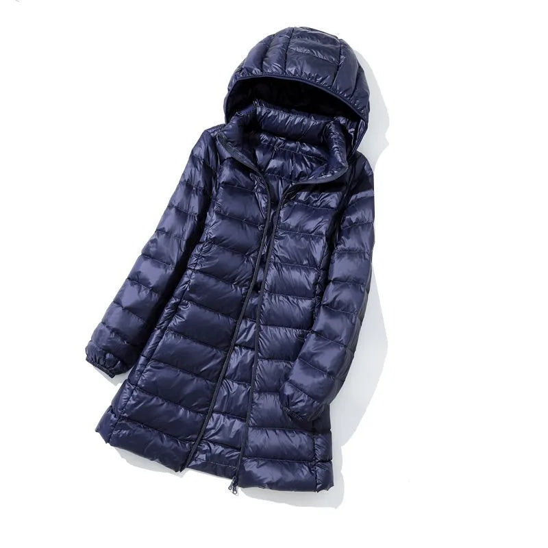 2026 New Waterproof Overcoat Women's Removable Cap Long-sleeved Parkas Winter Warm Jacket Female Red Blue Light/Thin Coats