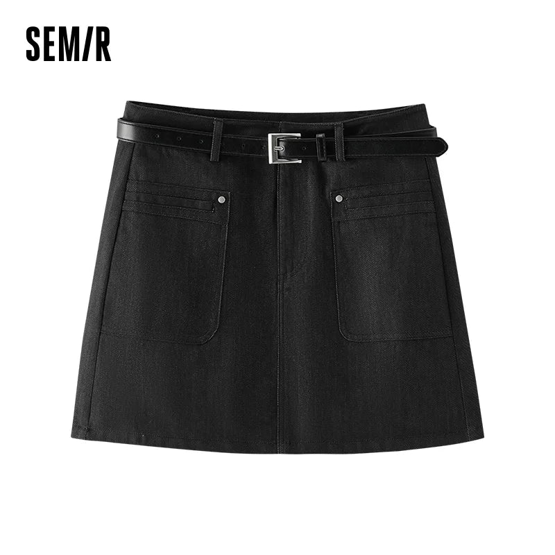 Semir Women Skirt High Waist Belt Mini Slim Fit Leg Lengthening Cool Vintage Versatile A Line 2026 Summer Top