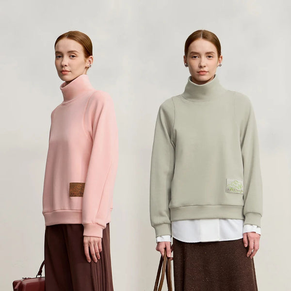 Amii Turtleneck Woman Sweatshirts 2026 Winter New Casual Versatile Loose Long Sleeve Tops Elastic Embroidery Sweater 12514013
